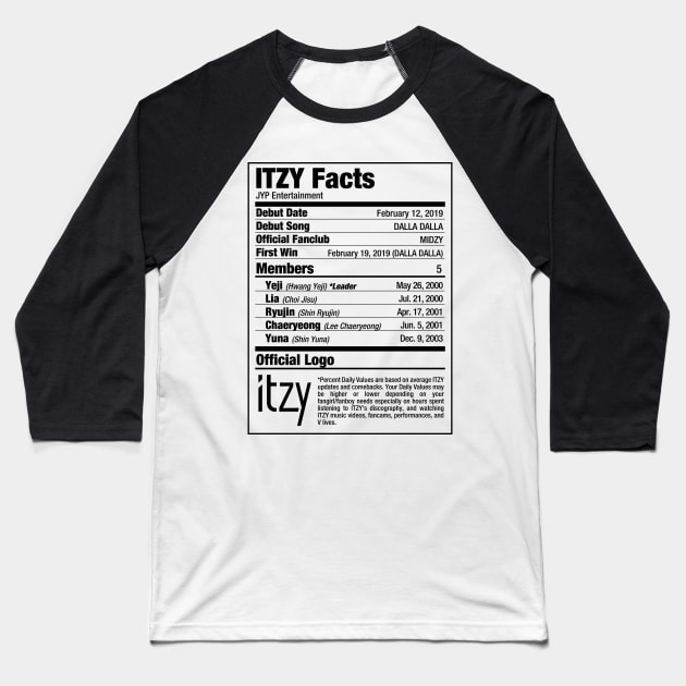 ITZY Kpop Nutritional Facts Baseball T-Shirt by skeletonvenus